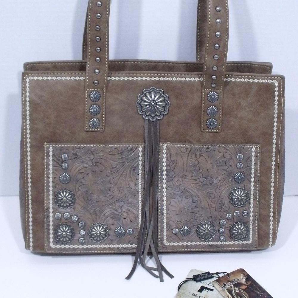 Montana West Tooled Leather Concho Purse - Picture 2 of 7